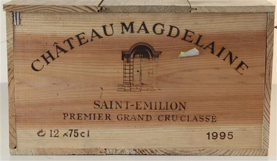 A case of twelve bottles of Chateau Magdelaine, Saint Emillion, 1995.